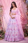 Buy_Label Priyanka Kar_Purple Georgette Embroidery Plunge Neck Floral Hand Lehenga Set _at_Aza_Fashions