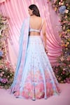 Shop_Label Priyanka Kar_Blue Satin, Georgette Embroidery Plunge Neck Floral Hand Lehenga Set _at_Aza_Fashions