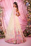 Shop_Label Priyanka Kar_Multi Color Satin, Georgette Embroidery Plunge Neck Floral Hand Lehenga Set _at_Aza_Fashions