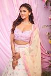 Buy_Label Priyanka Kar_Multi Color Satin, Georgette Embroidery Plunge Neck Floral Hand Lehenga Set _Online_at_Aza_Fashions