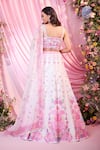 Shop_Label Priyanka Kar_White Satin, Georgette Sequins, Beads, Embroidery Floral Hand Lehenga Set _at_Aza_Fashions