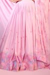Label Priyanka Kar_Pink Chinon, Georgette Sequins, Embroidery Plunge Neck Floral Hand Lehenga Set _Online_at_Aza_Fashions