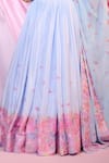 Label Priyanka Kar_Blue Chinon, Georgette Embroidery Round Neck Floral Lehenga Set _Online_at_Aza_Fashions