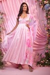 Buy_Label Priyanka Kar_Pink Georgette Embroidery Round Neck Floral Hand Anarkali Set _at_Aza_Fashions