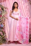 Buy_Label Priyanka Kar_Pink Georgette Embroidery Round Neck Floral Hand Anarkali Set _Online_at_Aza_Fashions