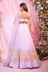 Shop_Label Priyanka Kar_Purple Satin Embroidery Round Neck Floral Hand Lehenga Set _at_Aza_Fashions