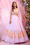 Shop_Label Priyanka Kar_Purple Satin Embroidery Round Neck Floral Hand Lehenga Set _Online_at_Aza_Fashions