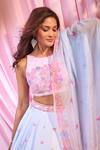 Shop_Label Priyanka Kar_Blue Embroidery Round Neck Floral Lehenga Set _Online_at_Aza_Fashions