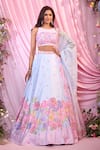 Buy_Label Priyanka Kar_Blue Embroidery Round Neck Floral Lehenga Set _at_Aza_Fashions