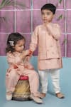 Little Brats_Pink Cotton, Silk Embroidery Onion Aeroplanes Cloud Kurta Set _Online_at_Aza_Fashions