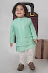 Little Brats_Mint Cotton, Silk Embroidery Green Kurta And Bundi Pajama Set _Online_at_Aza_Fashions