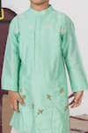 Little Brats_Mint Cotton Embroidery Green Aeroplanes Kurta And Pajama Set _at_Aza_Fashions