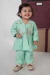 Shop_Little Brats_Mint Cotton, Silk Embroidery Green Travel Theme Cord Set _Online_at_Aza_Fashions