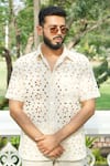 Buy_Raas Life_Cream Cotton Cut Work Hexagon Embroidered Shirt _at_Aza_Fashions