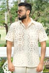 Raas Life_Cream Cotton Cut Work Hexagon Embroidered Shirt _at_Aza_Fashions