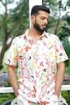 Raas Life_Pink Linen, Cotton Painted Floral Shirt And Shorts Coord Set _at_Aza_Fashions