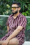 Buy_Raas Life_Burgundy Linen, Cotton Stripe Shirt And Shorts Coord Set _Online_at_Aza_Fashions