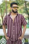 Shop_Raas Life_Burgundy Linen, Cotton Stripe Shirt And Shorts Coord Set _Online_at_Aza_Fashions
