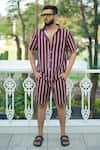 Buy_Raas Life_Burgundy Linen, Cotton Stripe Shirt And Shorts Coord Set _at_Aza_Fashions