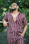 Buy_Raas Life_Burgundy Linen, Cotton Stripe Shirt And Shorts Coord Set 