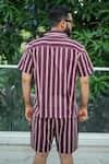 Shop_Raas Life_Burgundy Linen, Cotton Stripe Shirt And Shorts Coord Set _at_Aza_Fashions