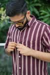 Shop_Raas Life_Burgundy Linen, Cotton Stripe Shirt And Shorts Coord Set 