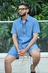 Raas Life_Blue Cotton, Denim Chambray Shirt And Shorts Set _Online_at_Aza_Fashions