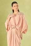 Shop_Tarun Tahiliani_Pink Beads, Embroidery V-neck Embellished Blush Maxi Dress 