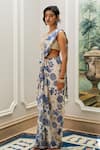 Buy_Paulmi And Harsh_Ivory Silk, Georgette Embroidery Round Blue Floral Print Pre-draped Saree Set _Online_at_Aza_Fashions