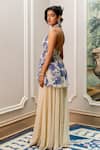 Paulmi And Harsh_Blue Georgette, Shantoon Sequins And Ivory Printed Designer Tunic & Palazzo Set _Online_at_Aza_Fashions