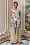 Buy_Paulmi And Harsh_Blue Georgette Embroidery, Sequins Round Neck Floral Tunic And Palazzo Set _Online_at_Aza_Fashions