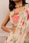 Paulmi And Harsh_Pink Georgette, Sequins, Beads, Floral Print Pre-draped Saree Set _Online_at_Aza_Fashions