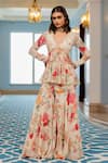 Buy_Paulmi And Harsh_Multi Color Georgette Sequins, Floral Print Peplum Tunic And Sharara Set _at_Aza_Fashions