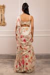Shop_Paulmi And Harsh_Cream Silk, Georgette Embroidery Round Neck Floral Print Pre-draped Saree Set _at_Aza_Fashions