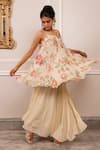 Buy_Paulmi And Harsh_Beige Georgette Sequins, Embroidery Floral Printed Tunic And Palazzo Set _at_Aza_Fashions