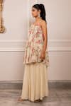 Shop_Paulmi And Harsh_Beige Georgette Sequins, Embroidery Floral Printed Tunic And Palazzo Set _Online_at_Aza_Fashions