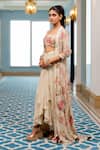 Buy_Paulmi And Harsh_Cream Georgette Sequins, Embroidery Round Neck Floral Printed Jacket Set _Online_at_Aza_Fashions