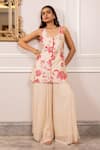 Buy_Paulmi And Harsh_Cream Silk, Georgette Sequins, Embroidery Floral Printed Kurta And Palazzo Set _at_Aza_Fashions