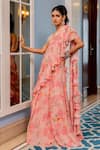 Buy_Paulmi And Harsh_Pink Georgette, Silk Embroidery Round Floral Print Pre-draped Saree And Blouse Set _Online_at_Aza_Fashions