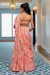 Shop_Paulmi And Harsh_Pink Georgette, Silk Embroidery Round Floral Print Pre-draped Saree And Blouse Set _at_Aza_Fashions