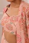 Shop_Paulmi And Harsh_Pink Georgette Embroidery, Sequins Round Neck Floral Jacket Set _Online_at_Aza_Fashions
