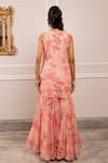 Shop_Paulmi And Harsh_Pink Georgette Sequins, Embroidery Round Neck Floral Printed Kurta And Sharara Set _at_Aza_Fashions