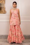 Buy_Paulmi And Harsh_Pink Georgette Sequins, Embroidery Round Neck Floral Printed Kurta And Sharara Set _Online_at_Aza_Fashions