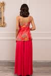 Shop_Paulmi And Harsh_Pink Georgette Embroidery Round Neck Floral Printed Kurta Palazzo Set _at_Aza_Fashions