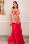 Buy_Paulmi And Harsh_Pink Georgette Embroidery Round Neck Floral Printed Kurta Palazzo Set _Online_at_Aza_Fashions