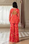Shop_Paulmi And Harsh_Pink Georgette Sequins, Beads, Floral Print Peplum Tunic And Sharara Set _at_Aza_Fashions