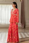 Buy_Paulmi And Harsh_Pink Georgette Sequins, Beads, Floral Print Peplum Tunic And Sharara Set _Online_at_Aza_Fashions