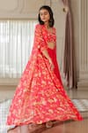 Buy_Paulmi And Harsh_Pink Georgette Beads, Embroidery Round Neck, Open Floral Print Jacket Skirt Set _Online_at_Aza_Fashions