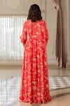 Shop_Paulmi And Harsh_Pink Georgette Beads, Embroidery Round Neck, Open Floral Print Jacket Skirt Set _at_Aza_Fashions