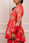 Paulmi And Harsh_Pink Georgette Tassels V-neck Floral Printed Peplum Tunic And Palazzo Set _Online_at_Aza_Fashions